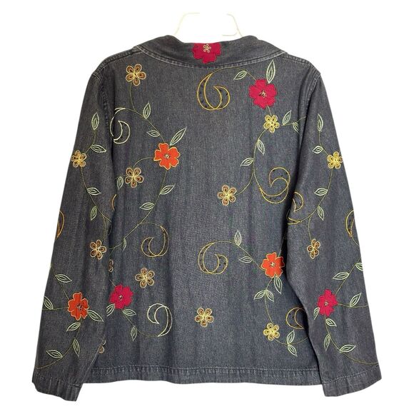 Vintage Floral Embroidered Denim Jacket L Artsy Funky Festival Boho Whimsy Y2k - Picture 11 of 16